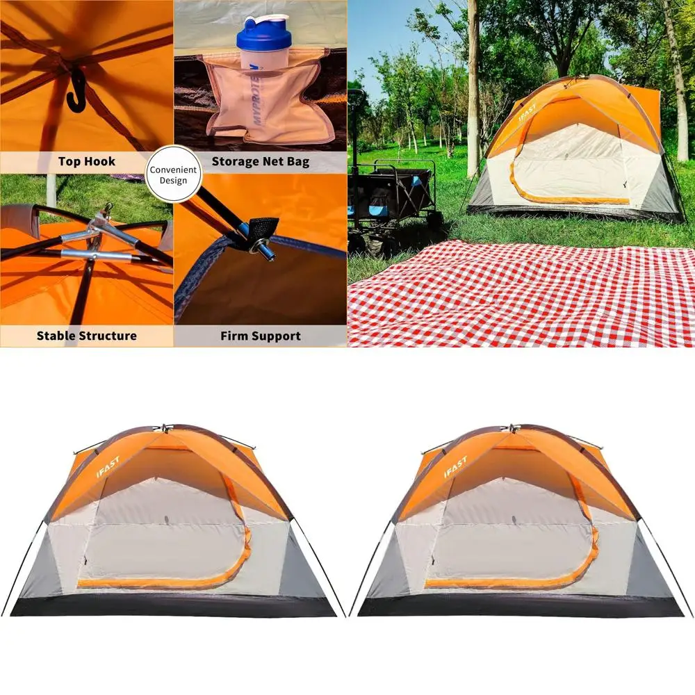 

All-Season Waterproof Double Layer Camping Tent with Large Mesh Windows and Easy Setup for Outdoor Adventures