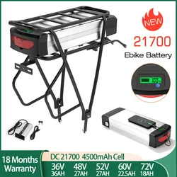 Rear Rack eBike Battery 21700 18650 72V 60V 52V 48V 36V 27Ah 36Ah 18Ah Electric Bike Batteria Pack for 0-3000W 24