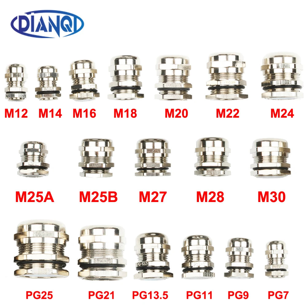 1piece Nickel Brass Metal IP68 Waterproof Cable Glands Connector Wire Glands For 3-44mm Cable High Quality M PG Cable Glands