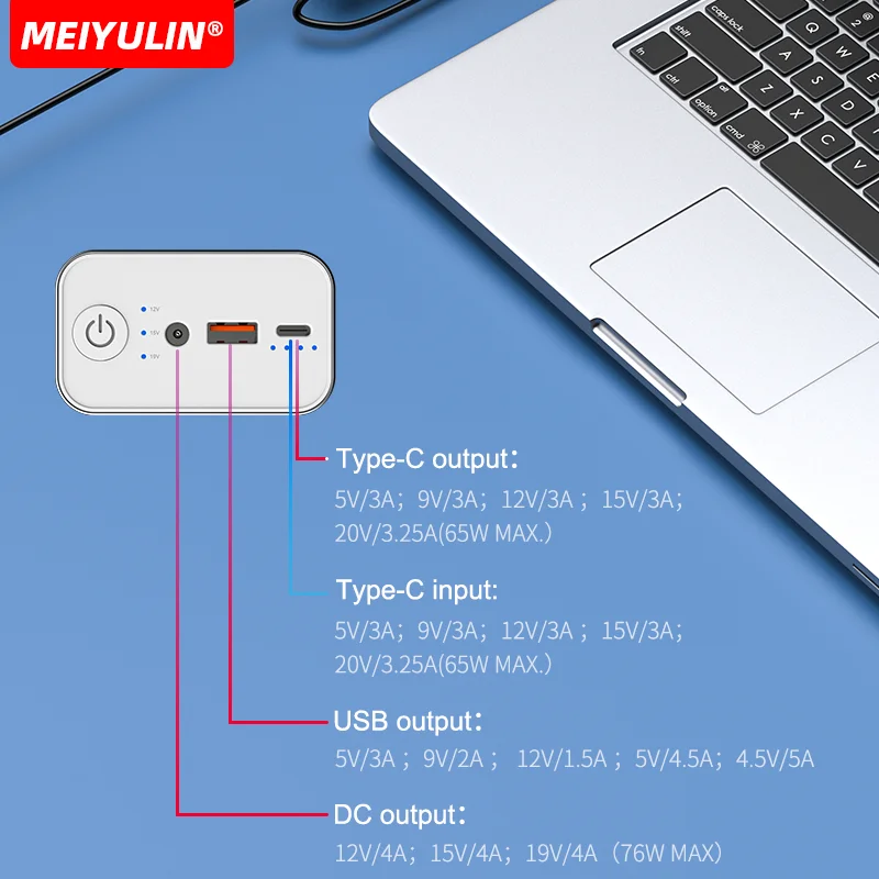 Portable 30000mAh Power Bank PD65W Super Fast Charging 12V DC Large Capacity External Spare Battery For Laptop iPhone15 Samsung