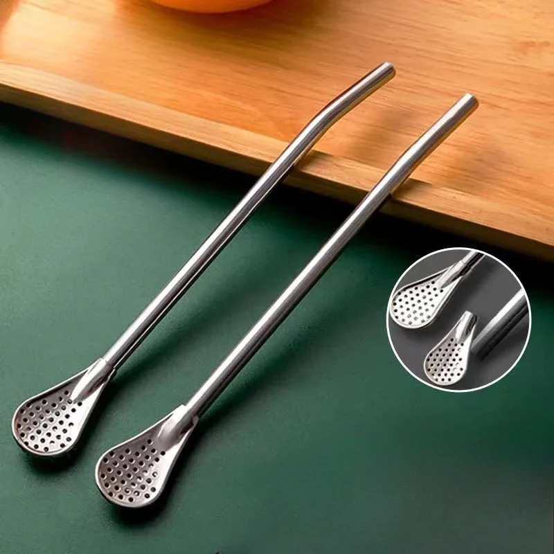 Picture 3: Stainless Steel Drinking Straw Spoon Tea Filter Detachable Reusable Metal Straws with Brush Coffee Stirring Juice Milk Tea Spoon