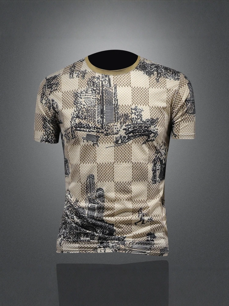 

Men's round Ne ort Sve T-irt Summer New Sle Slim Fit Breathable Printed Thin Large Size f Sve Cotton Polyest...