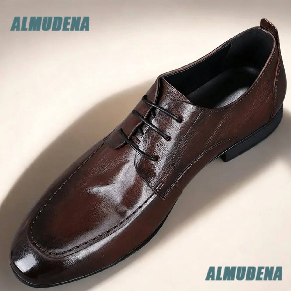 Men's Brown Leather Lace Up Derby Dress Shoes Balck Leather Formal Business Oxford Shoes Luxury Designer Autumn Men's Shoes