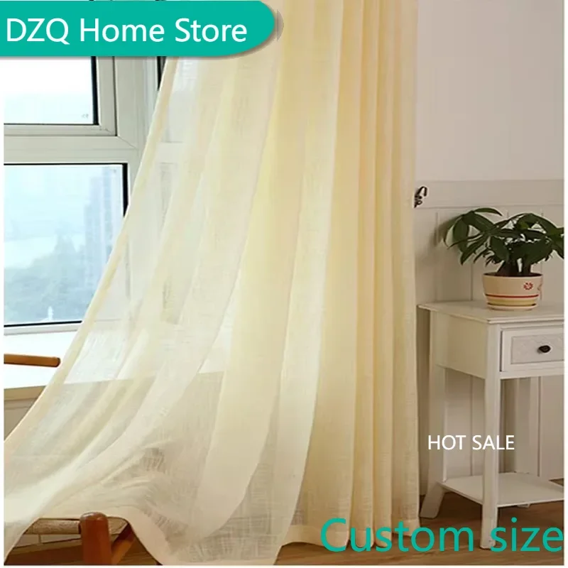 

Japanese Light yellow sheer curtains for living rooms bedrooms study tea rooms cotton linen curtains yarn Custom size