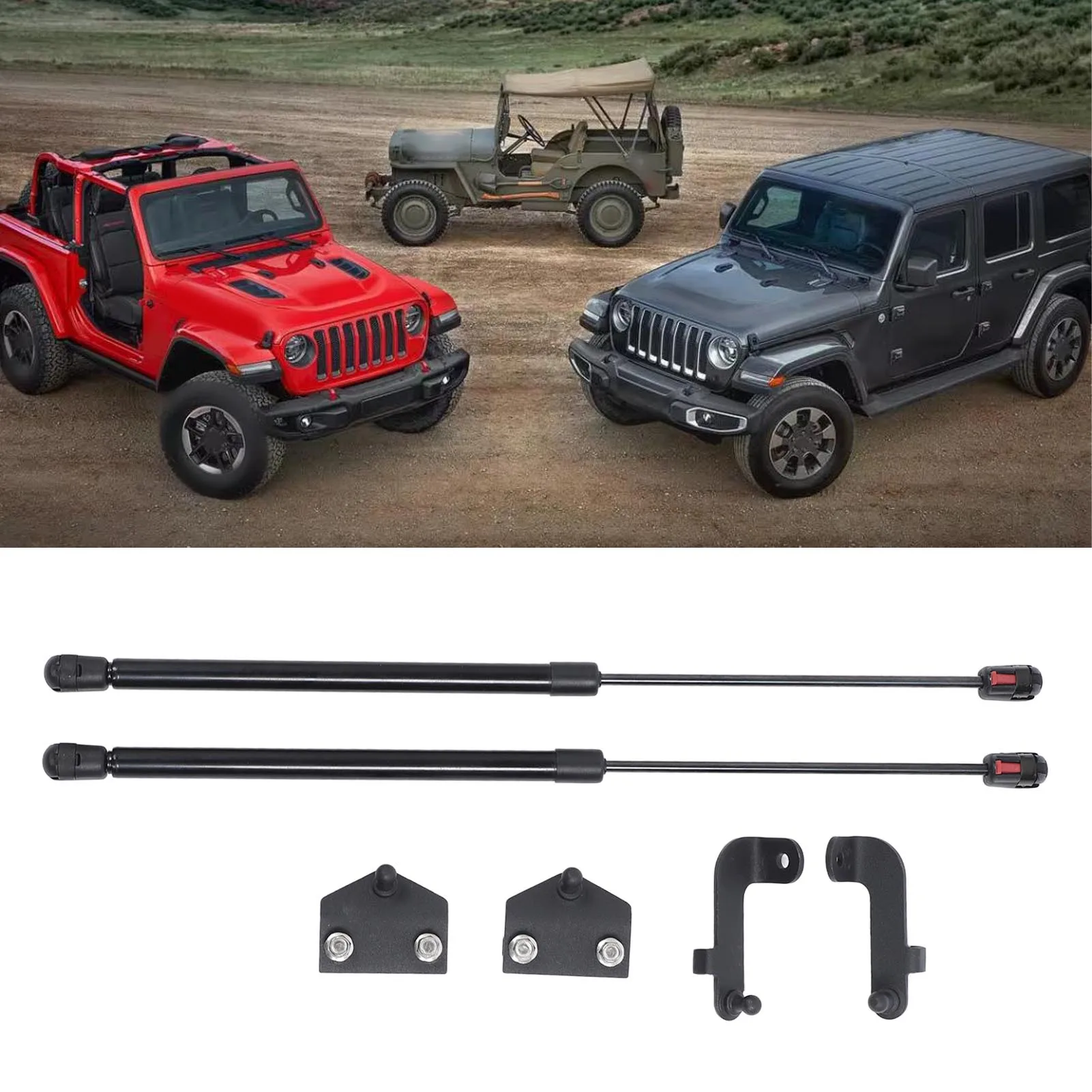 

1 пара передних подъемных амортизаторов капота для Jeep Wrangler JL — прочный, легко открывающийся