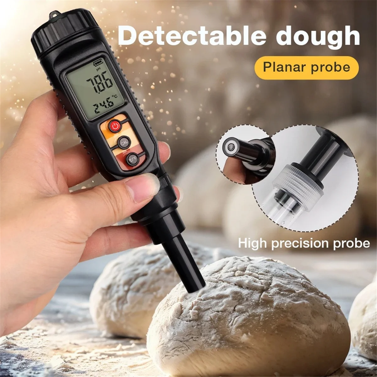 

AA98 Digital Food PH Meter 0.00-14.00 High Accuracy Flat Probe ATC 0.00-14.00 PH Tester for Fruit Meat Vegetables Dough Milk