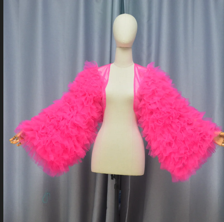 

Тюлевая куртка с длинными рукавами, пышная накидка с тюлевыми рукавами, свадебный топ для танцев, короткое пальто, цвет на заказ