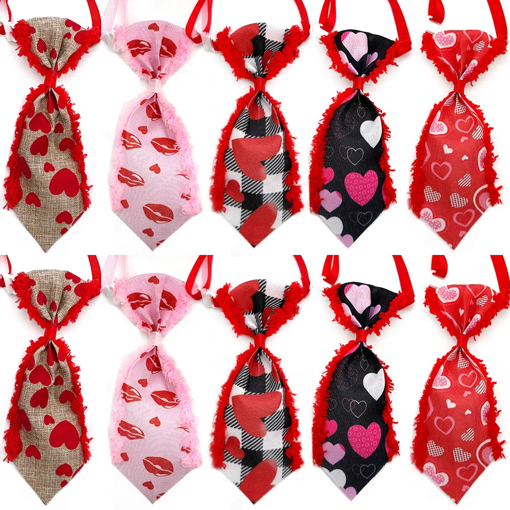 50pcs Cute Plush Valentine\'s Day Style Pet Dog Bowtie Adjustable Dog Collar Pet Bow Neckties for Small Dog Pet Supplies Red Bows