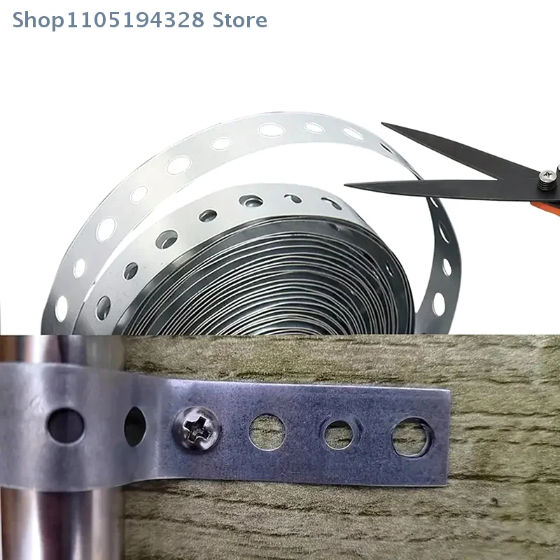 [YA] 1 لفة من شريط فولاذي مجلفن 15 متر شريط معدني متعدد الفتحات مثبت مسبقًا لدعم الأنابيب ولوحة تسجيل طوق العمل المعدني