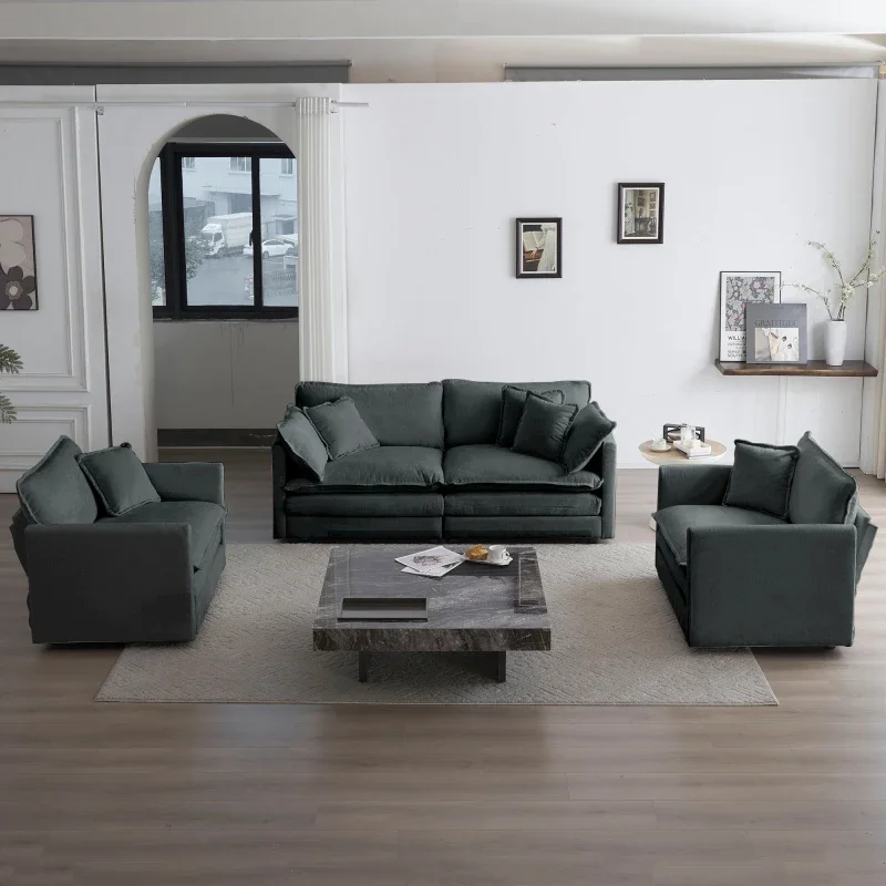 

3 Piece Sofa Set with Arm Pillows and Toss Pillows , Sofa Set Include 2- Piece of Arm Chair and One 2-seat Sofa, Gray Chenille