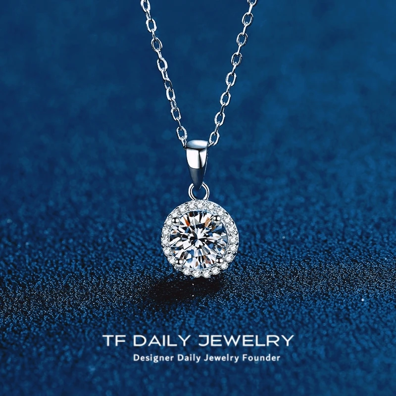 

Classic 18K White Gold Necklace for Women Birthday Gift Sparkly 1CT VVS1 D Color Moissanite Diamond Pendant Wedding Girl Jewelry