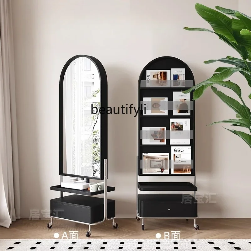

A57 Retro style magazine rack full-length mirror rotating movable storage drawer hidden full-length mirror