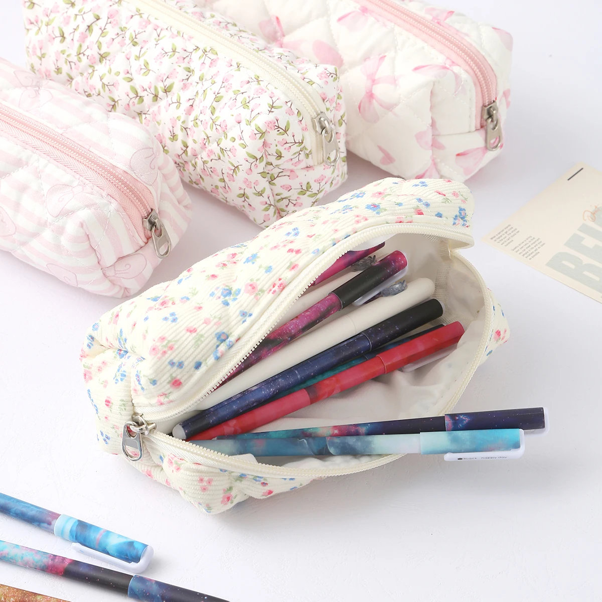 1PC bloemmotief strik enkellaags etui elegante opbergtas essentieel voor back-to-schoolbenodigdheden