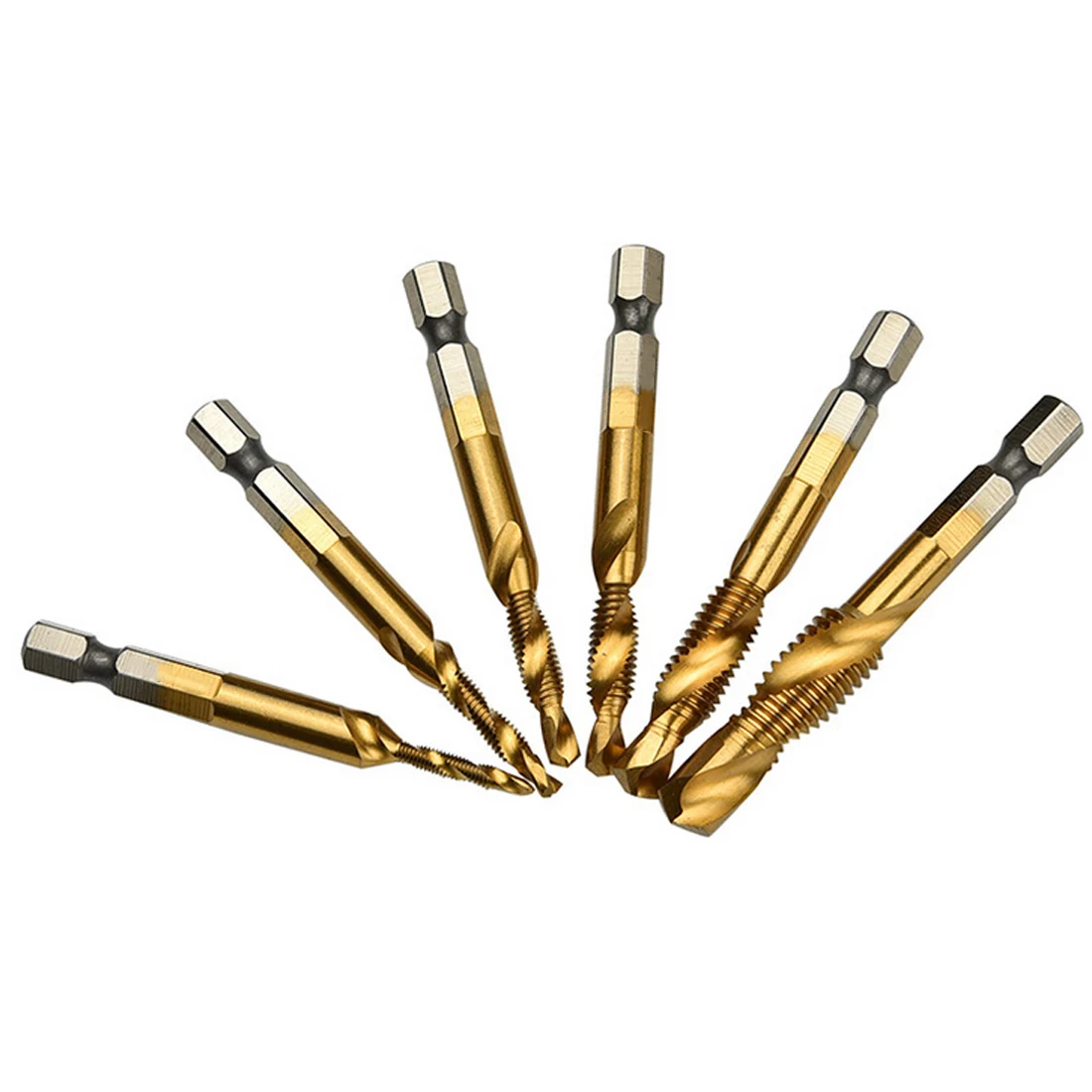 Tay Vòi Khoan HSS 4341 Vít Xoắn Ốc Điểm Chỉ M3 M4 M5 M6 M8 M10 Gia Công Kim Loại Chuôi Lục Giác Máy vòi Bộ Hệ Mét Cắm