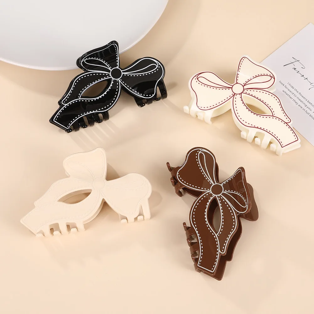 女性用の特大アクリルヘアクリップ,蝶ネクタイ,ファッショナブルな黒と白のライン,ポニーテール,サメのヘアピン,ヘアアクセサリー,新しい