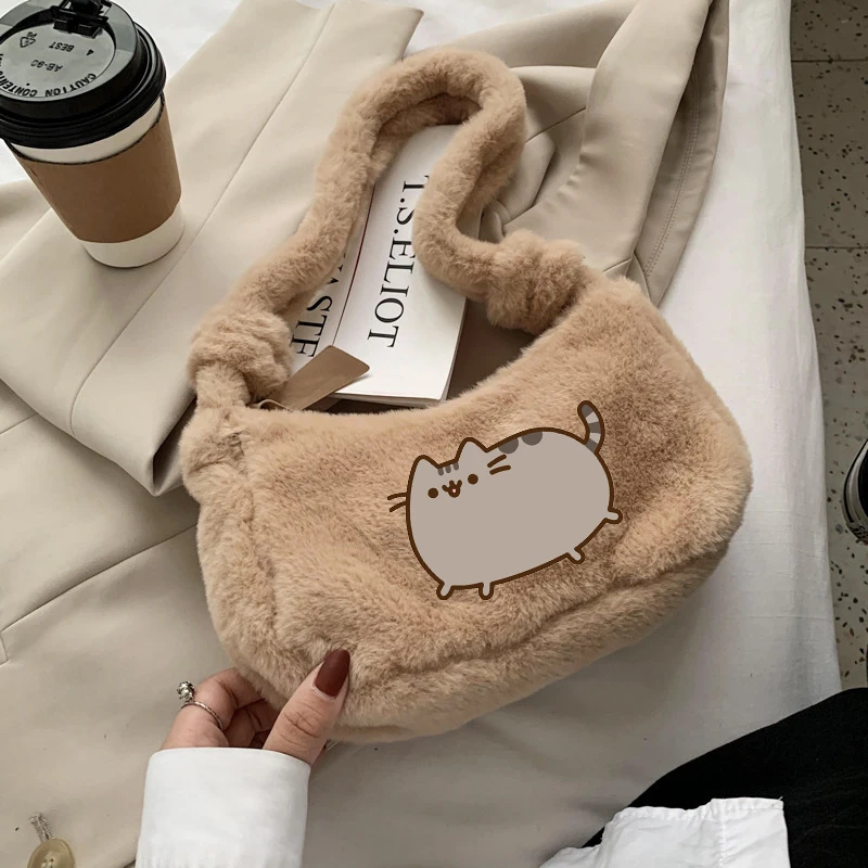 Pusheen Girls Cartoon Cute Shoulder Bag Children Anime Plush Accessories Kids Fashion Printed Handbag Casual Kawaii Bags Gifts