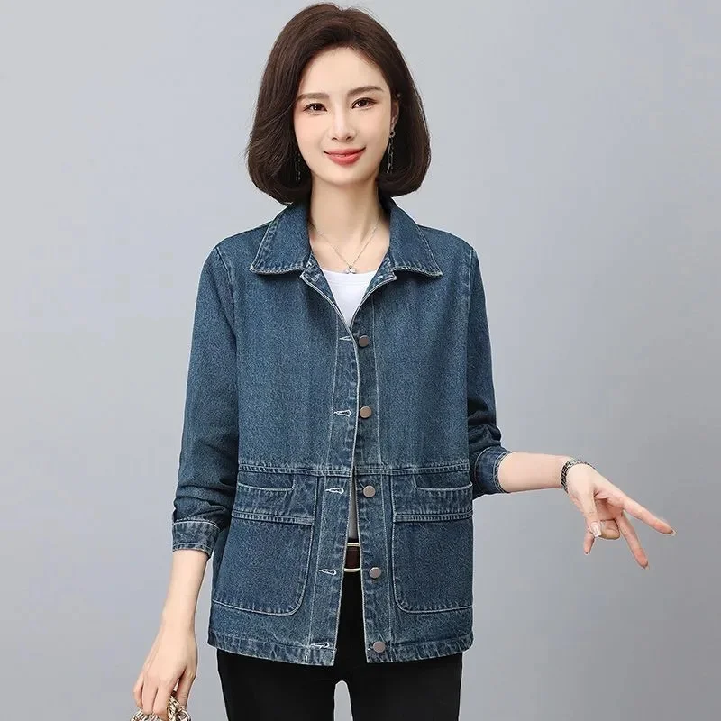 Denim Jacket Loose New Style Spring and Autumn Western Style Jacket for Middle-aged Casual Short Cut Anti-aging top JJ1062