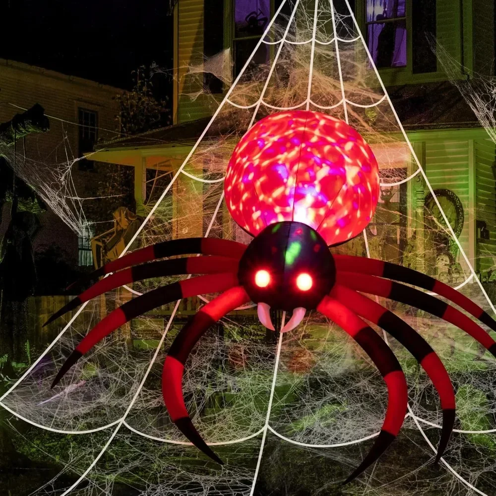 Halloween Decorations Outdoor Decor, LED Rotating Lights Inflatable Spider Halloween Clearance Animated Giant Creepy Spider