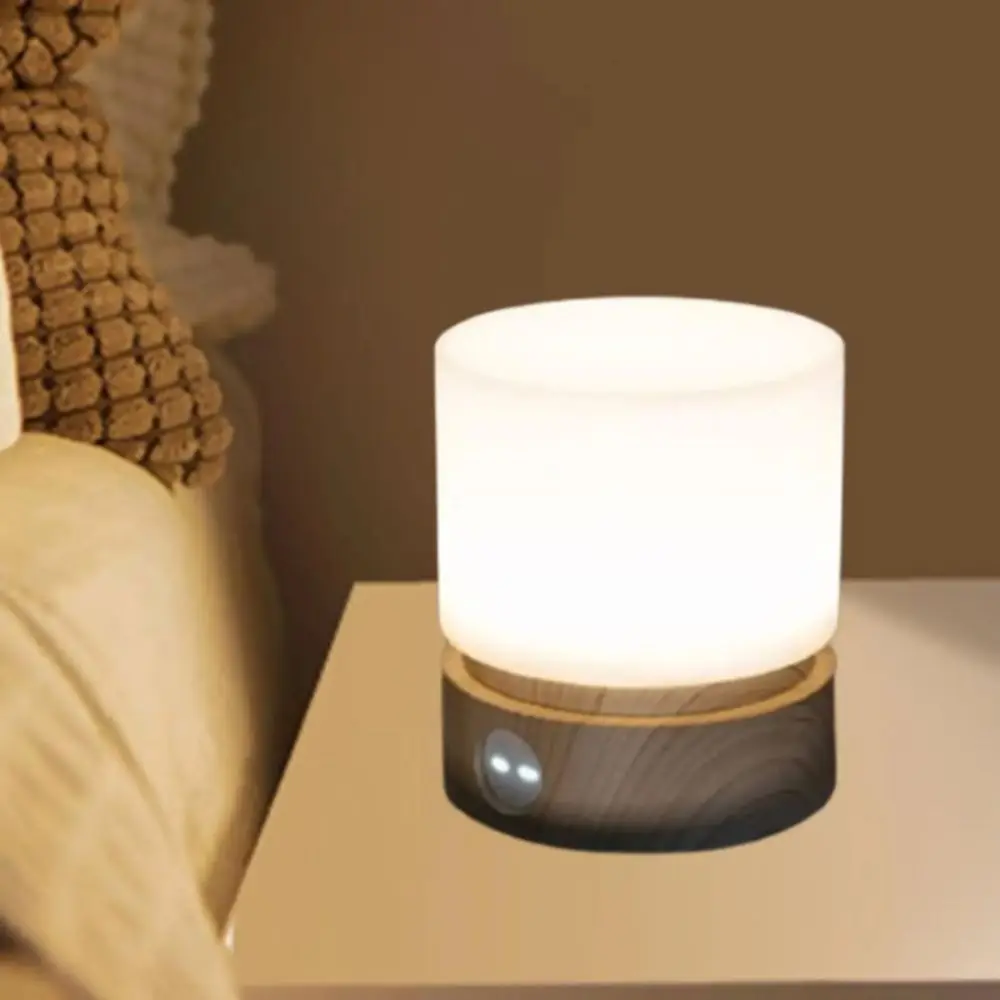 暖かい白色光タイマーナイトライト無限調光ラウンドデザイン調光可能なテーブルランプ小型円筒形