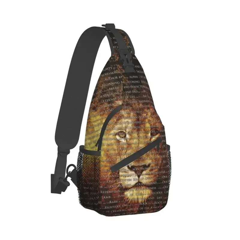 The Names Of God  Lion Sling Bag Men Fashion Christian Catholic Shoulder Chest Crossbody Backpack Cycling Camping Daypack