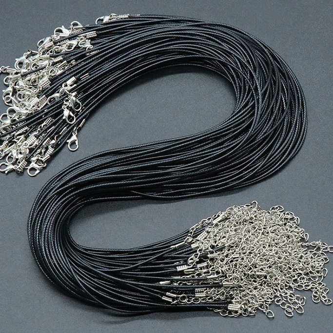 20/50/100pcs 1.5mm Adjustable Black Wax Leather Cord Rope 45cm Length Chain Lobster Clasp DIY Necklace Jewelry  Wholesale