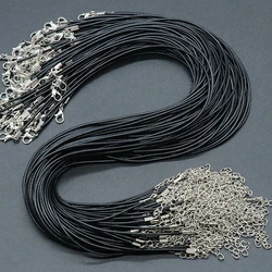 20/50/100pcs 1.5mm Adjustable Black Wax Leather Cord Rope 45cm Length Chain Lobster Clasp DIY Necklace Jewelry Wholesale