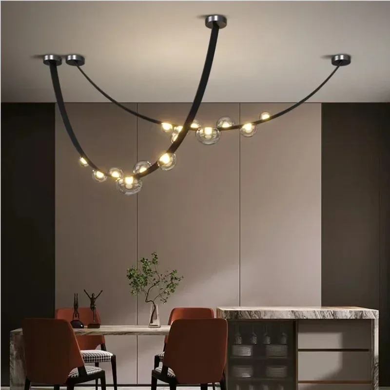 Italian Design Creative Simple Internet Celebrity Leather Dimming Bar Hotel Hall Bedroom Glass LED Chandelier Home Decoration