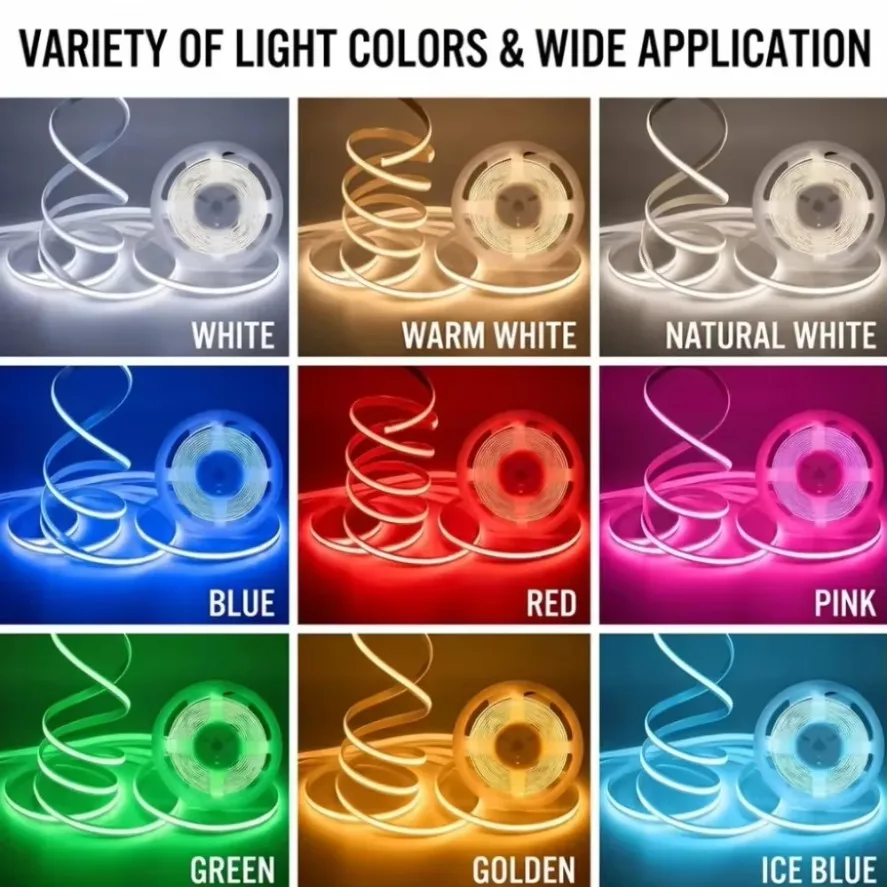 COB LED Strip Light 320LED/m DC12V/24V Polychrome with White & Black DuPont Connector for Bedroom Living Room Home Decor