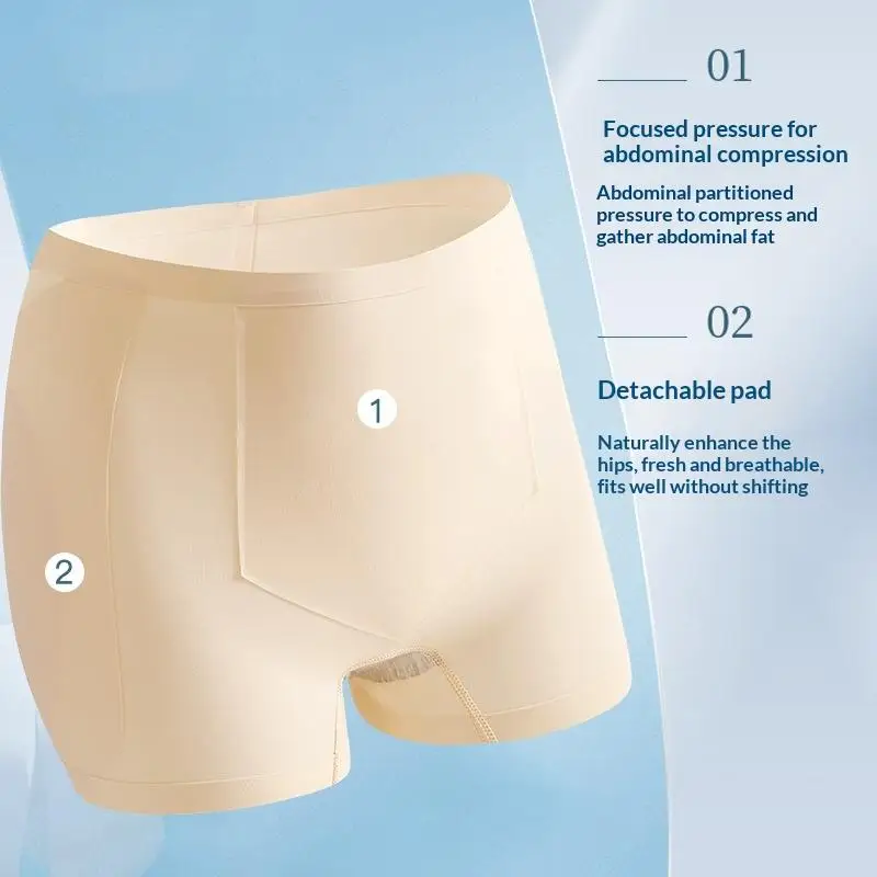 Gepolsterte High-Waist-Shorts, Po-Former, Po-Lifting-Höschen, Bauchkontrolle, Body Shaper mit Po-Pads, Shapewear – Detail 4