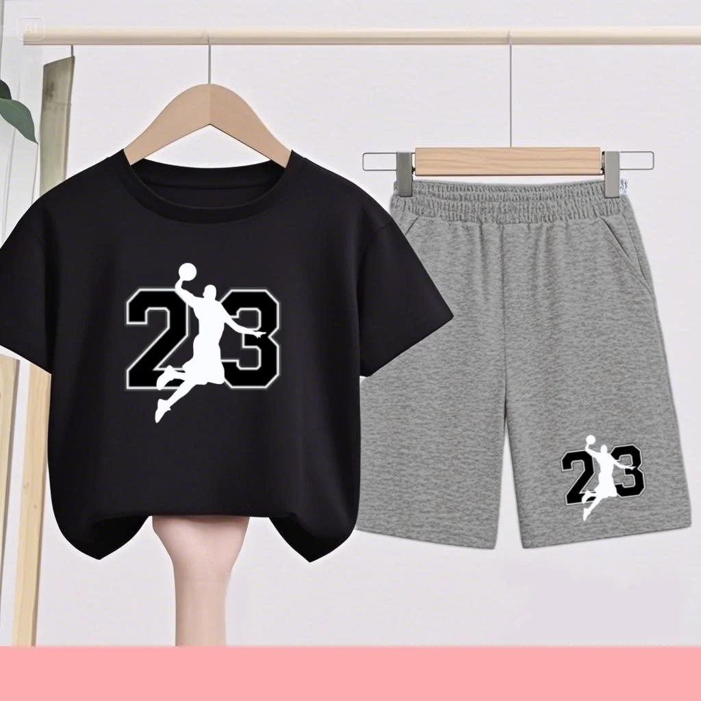 

Children's Sportswear Set Black and White Short-sleevedT-shirts This Set Is Suitable for Boys and Girls Aged3 To13 Daily Wear