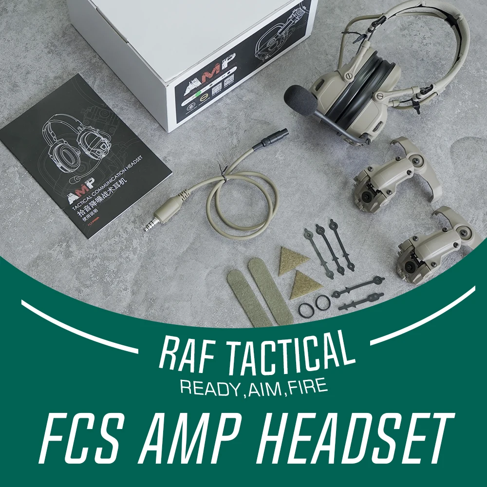 FCS & FMA AMP Tactical Headphone Head & Helmet-Mounted Pickup Noise Reduction Military Aviation Communication Headphone