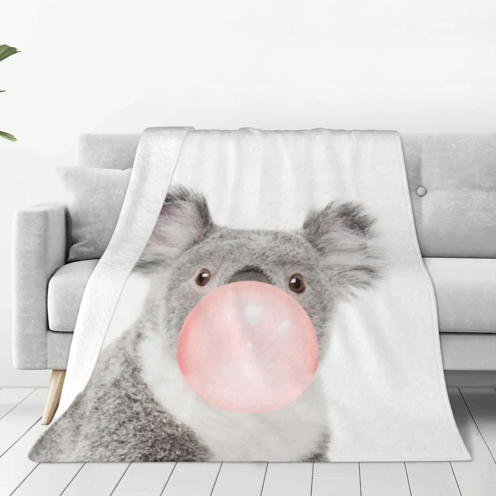 Koala Print , Bubble Gum , Nursery Art , Koala Wall Art , Animal , Kids Room , Modern Art , Wall Decor Soft Warm Throw Blanket