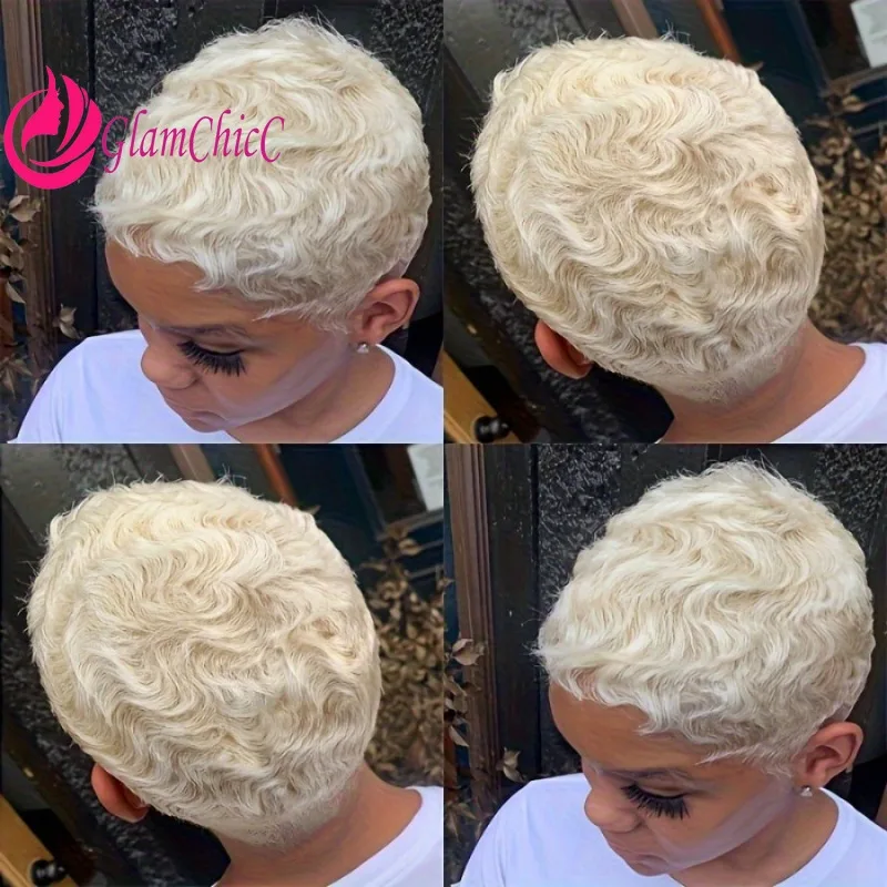 Vente chaude de cheveux d'elfe 60 #   Perruque de cheveux humains coupe lutin, 4 pouces, vierge brésilienne Remy, 100% non transformée, pour femmes, usage quotidien