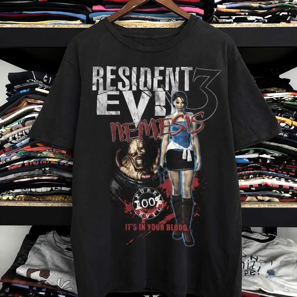 Resident Evil 3 Jill Valentine T-Shirt | T-Shirt mit „Revenge Goddess“-Muster, bedrucktes Kurzarm-T-Shirt, Alltags-Freizeit-T-Shirt – Detail 2