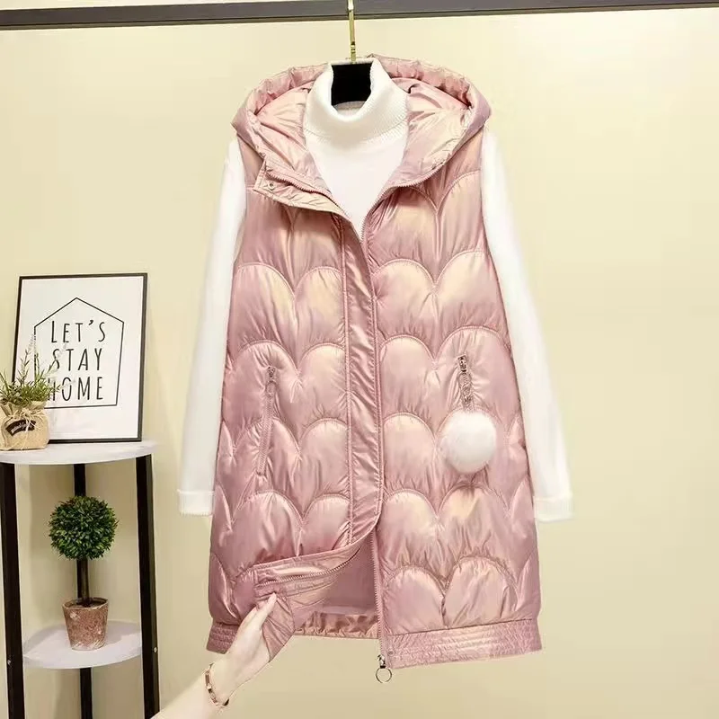 Chaleco largo de algodón para mujer, parka sin mangas con capucha coreana, otoño e invierno, 2024