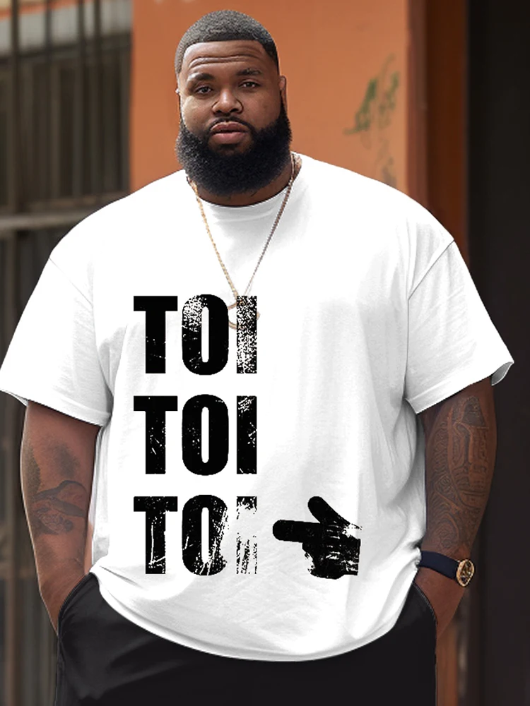 L-9XL Plus Size Round Neck Short Sleeve T-shirt for Men Casual Letter Printing Simple Daily White Black Blue Green Top ZOOY