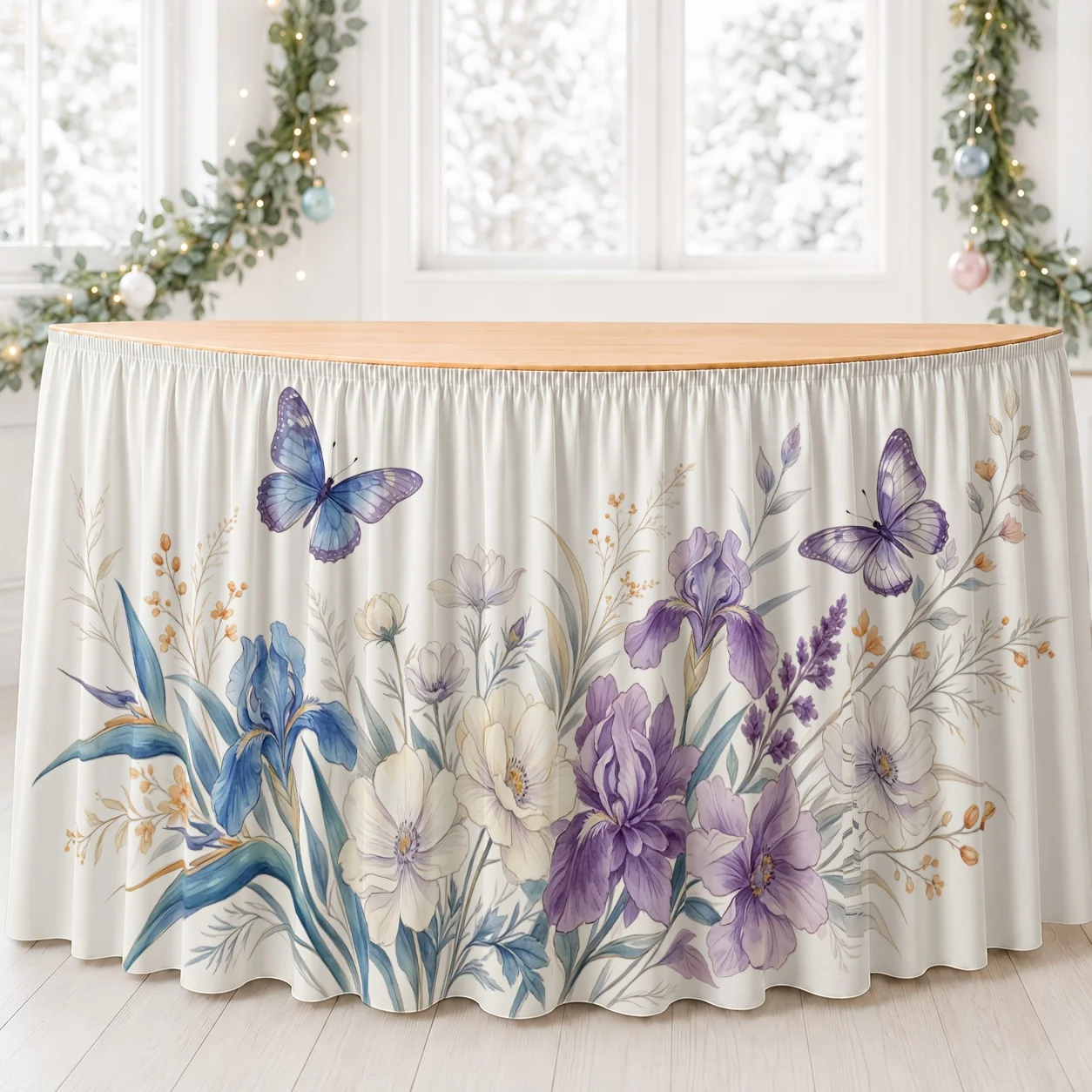 Tablecloth - Watercolor Flowers - Butterfly Accent - Spring - Elegant Tea Party - Fresh Garden - Party Tablecloth