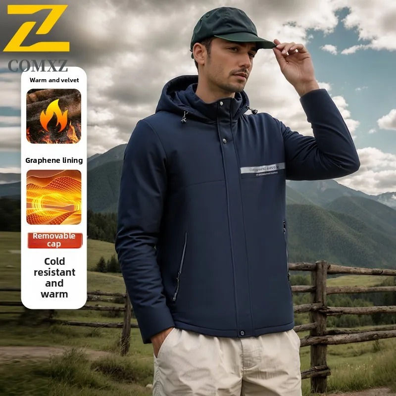 

Мужская хлопковая куртка 2025, новая тенденция, универсальное толстое и теплое пальто с капюшоном, зимняя одежда для отдыха на открытом воздухе, деловая хлопковая куртка с перьями