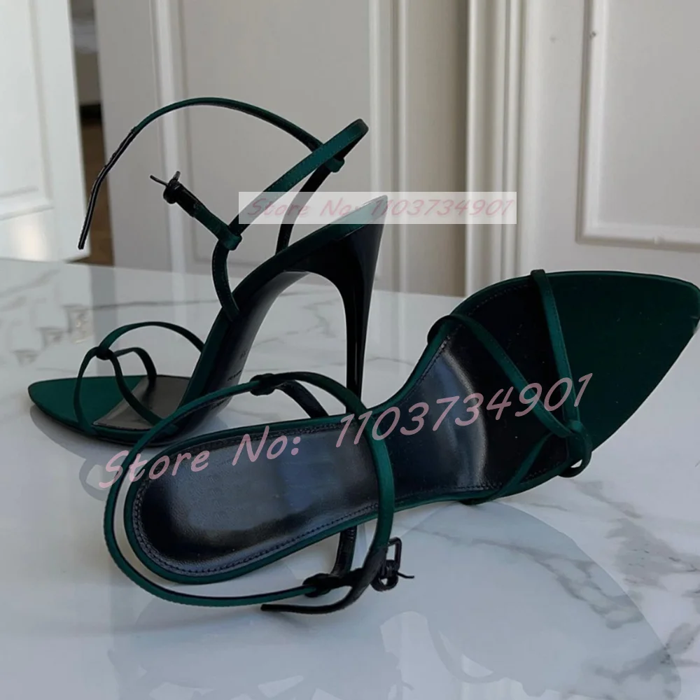 Różowe satynowe sandały damskie Modny pasek na kostkę Okrągłe palce Cienkie wysokie obcasy Buty Lady Elegancka impreza Seksowne sandały w dużym