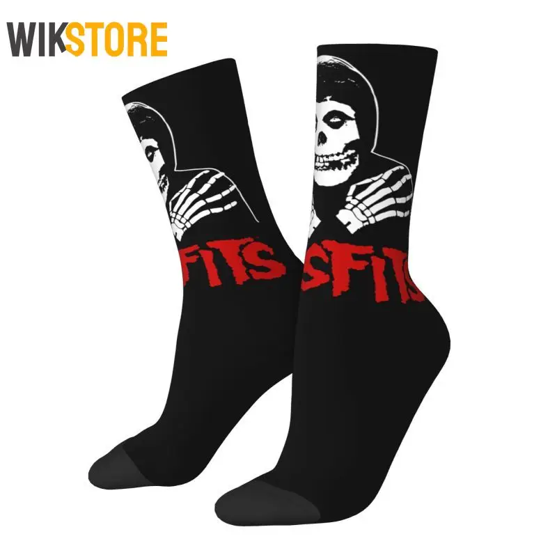 

Funny Crazy Sock Heavy Metal Music Misfits Skull Socks Men Women Punk Rock Football Sports Socks Breathable Basketball Socks