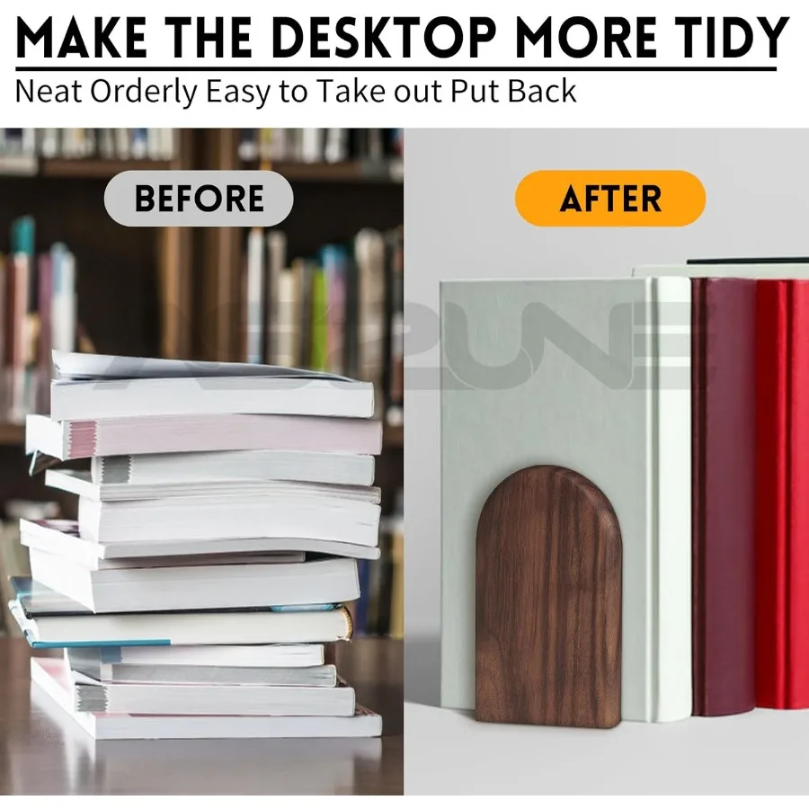 نهايات الكتاب 2Pai الدفتين الخشبية شديدة التحمل تحمل كتبًا ثقيلة غير قابلة للانزلاق مثالية لمكتب المكتب #5