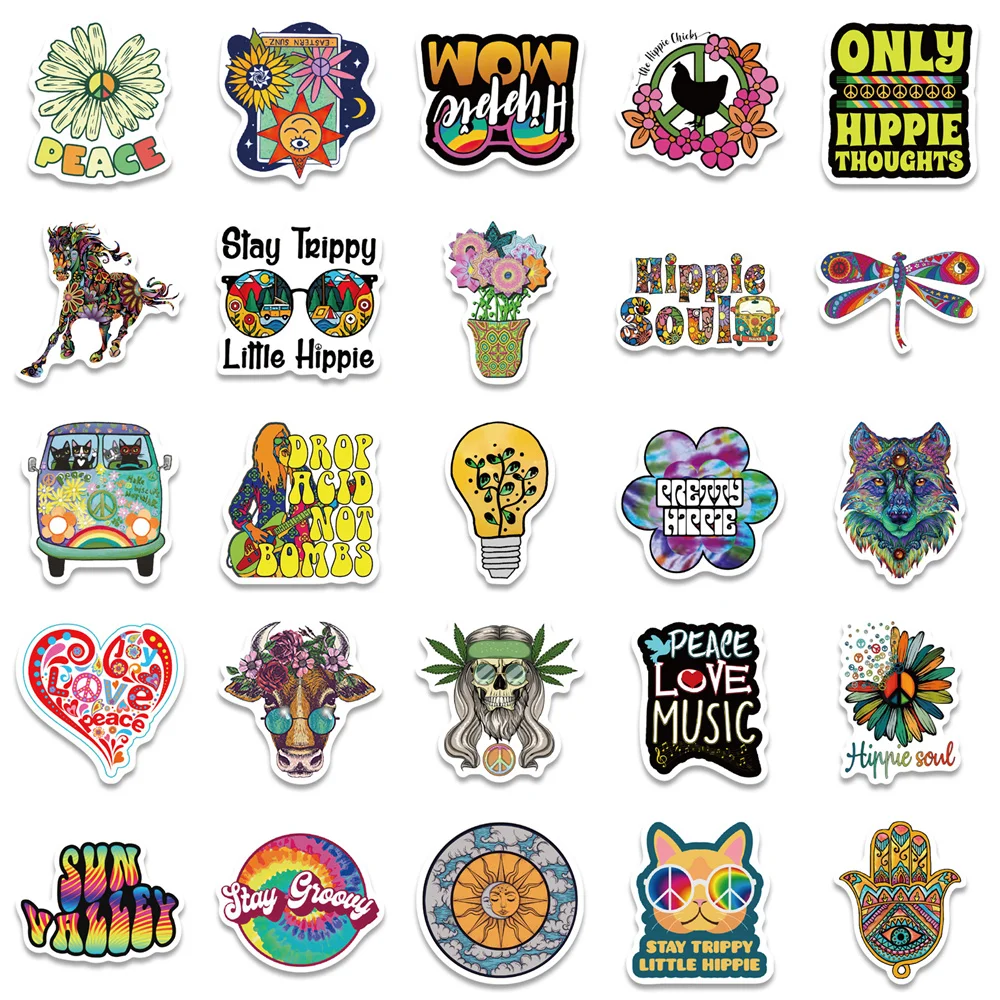 10/30/50PCS New Cartoon Hippie Hippie Sticker Personality Decoration Suitcase Laptop Water Cup Waterproof Wholesale