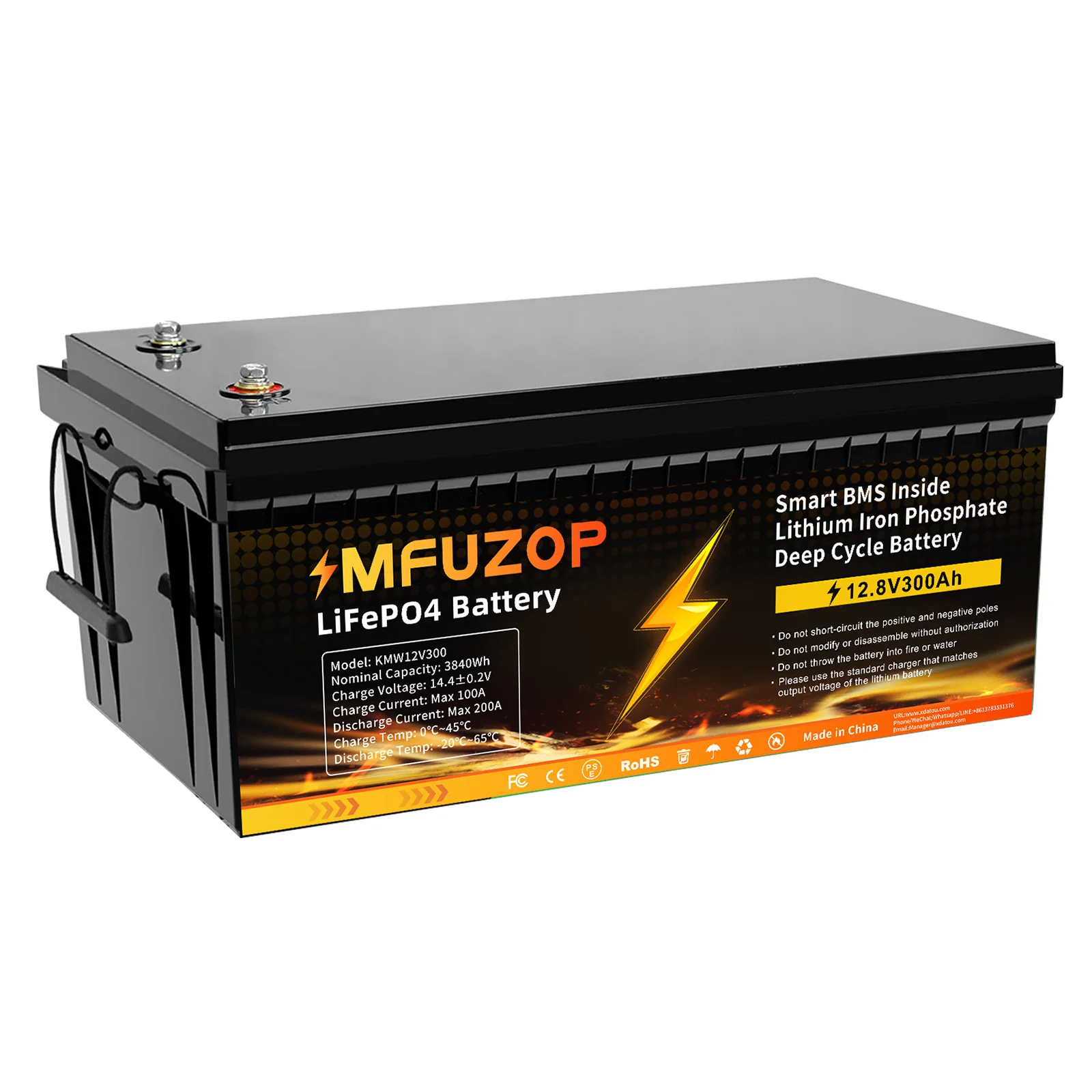Datouboss LiFePO4 Deep Cycle Batterij met ingebouwde BMS 300Ah 12V, Hoge Prestaties voor Solar, Inverter, HESS, 3840Wh - afbeelding 1