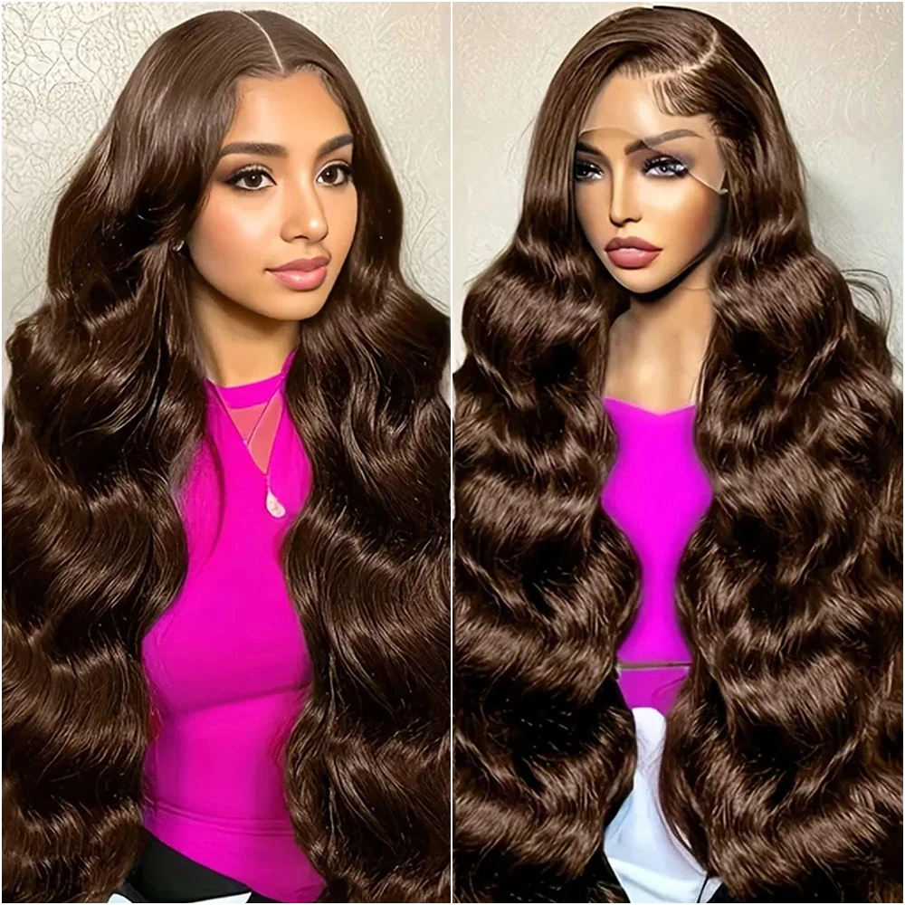 

30 40 дюймов Шоколадно-коричневый объемная волна 13x6 Парик фронтальной части шнурка Парик фронтальной части шнурка 100% человеческие волосы Предварительно выщипанные цветные человеческие волосы Парик