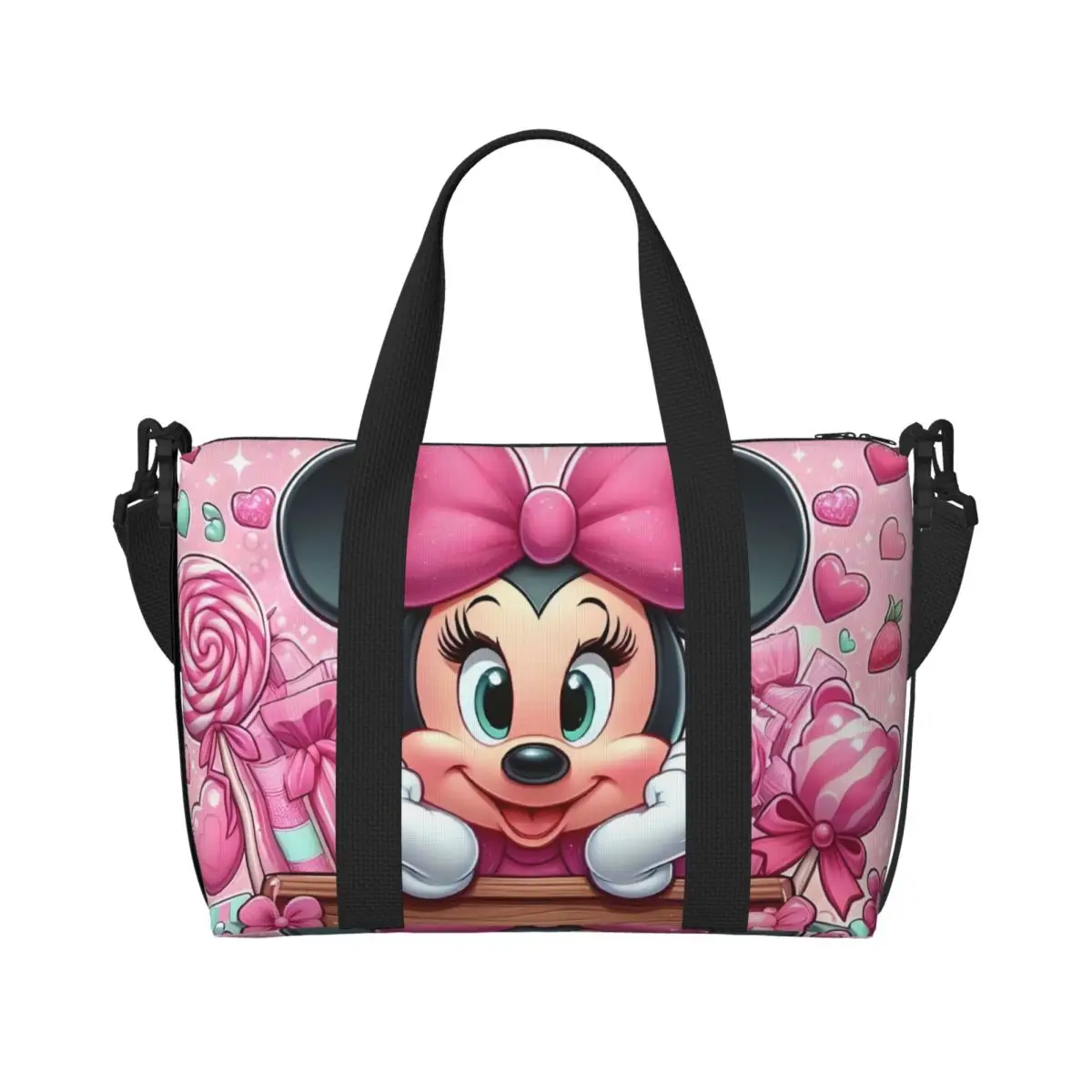 

Custom Anime Minnie Mouse Tote Bag for Women Big Capacity Kawaii Cartoon Beach Gym Travel Bags
