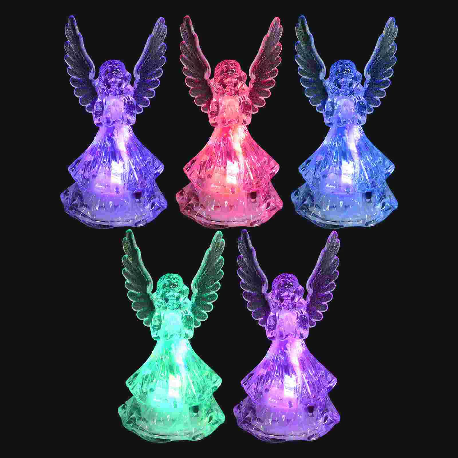 

5 Pcs Lighted Angel Ornaments up Figurines Night Christmas Sto Memorial Gifts Glowing Adorn Decorate