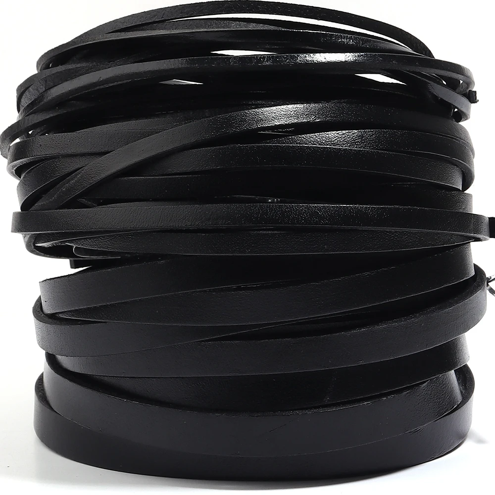 2-5Yards/Lot Black Genuine Leather Cord Flat Strand Cow Leather Rope String DIY Bracelet Necklace Braided Craft Jewelry Making