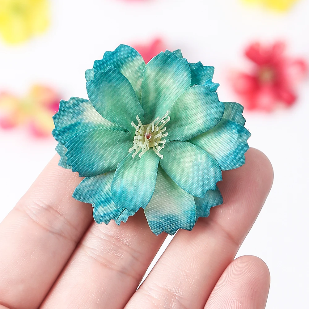 50Pcs Artificial Cherry Blossom Flowers Head Fake Plum Blossom Flower Decoration For Home Wedding Party Car Corsage Decorations