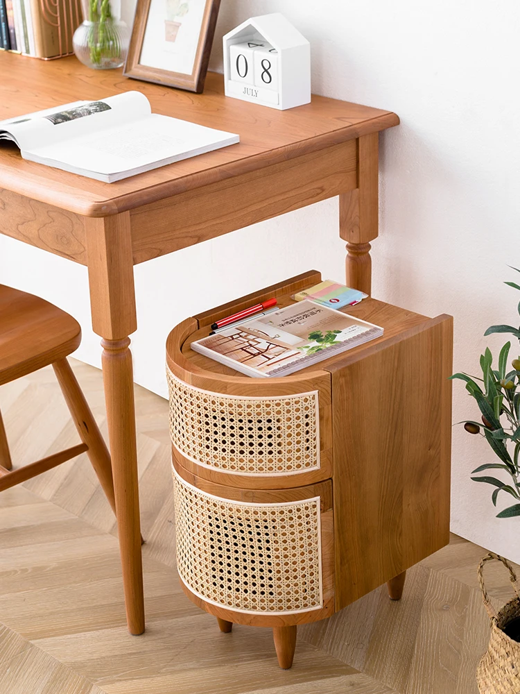 Retro Nightstands Rattan Furniture Bedside Tables Home Living Room Wooden Storage Small Side Cabinet Multifunctional Night Table
