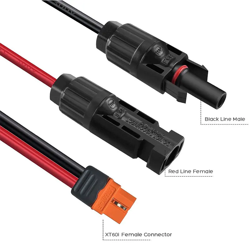 Waterproof Solar Panel Connector to XT60I-F Extension Cable for Ecoflow RIVER 2/RIVER 2 Max/RIVER 2 Pro/DELTA 2/DELTA Max (2000)